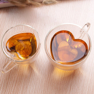 180ml/240ml Heart Love Shaped Tea Beer Mug Juice Cup Coffee Cups Mug Gift Double Wall Glass Mug Heat-Resisting Drinkware